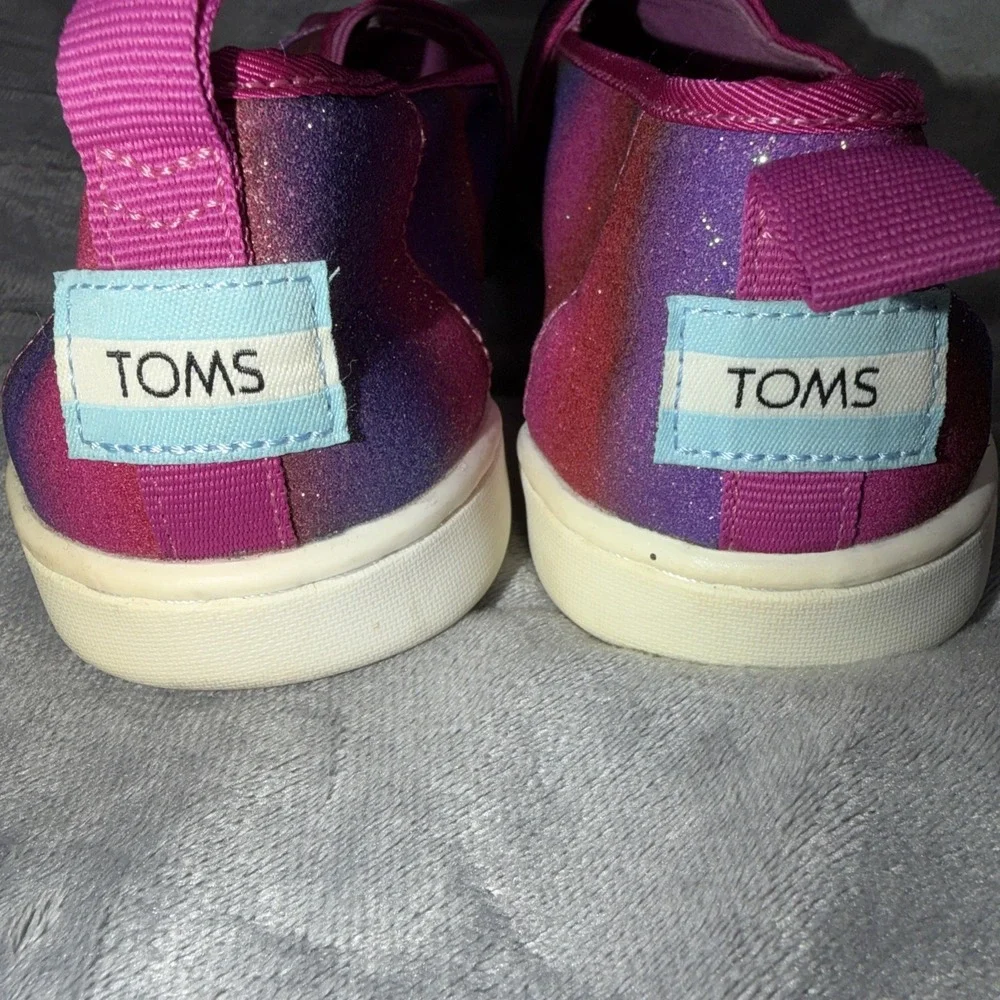 TOMS Girls Pink & Purple Glitter Slip On Canvas Alpargata Shoe Size 4 Youth